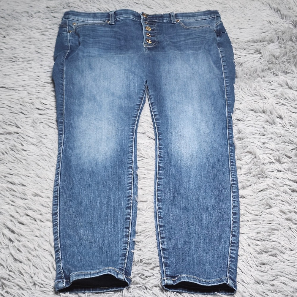 Torrid Jeans Womens 16R Blue Bombshell Skinny High‎ Rise Button Fly Ankle Denim